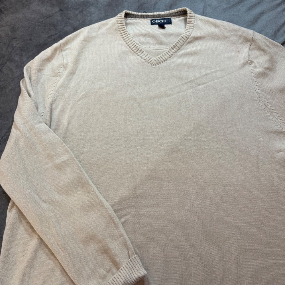 Cherokee Mens V Neck‎ Sweater Tan Long Sleeve Pullover XXL